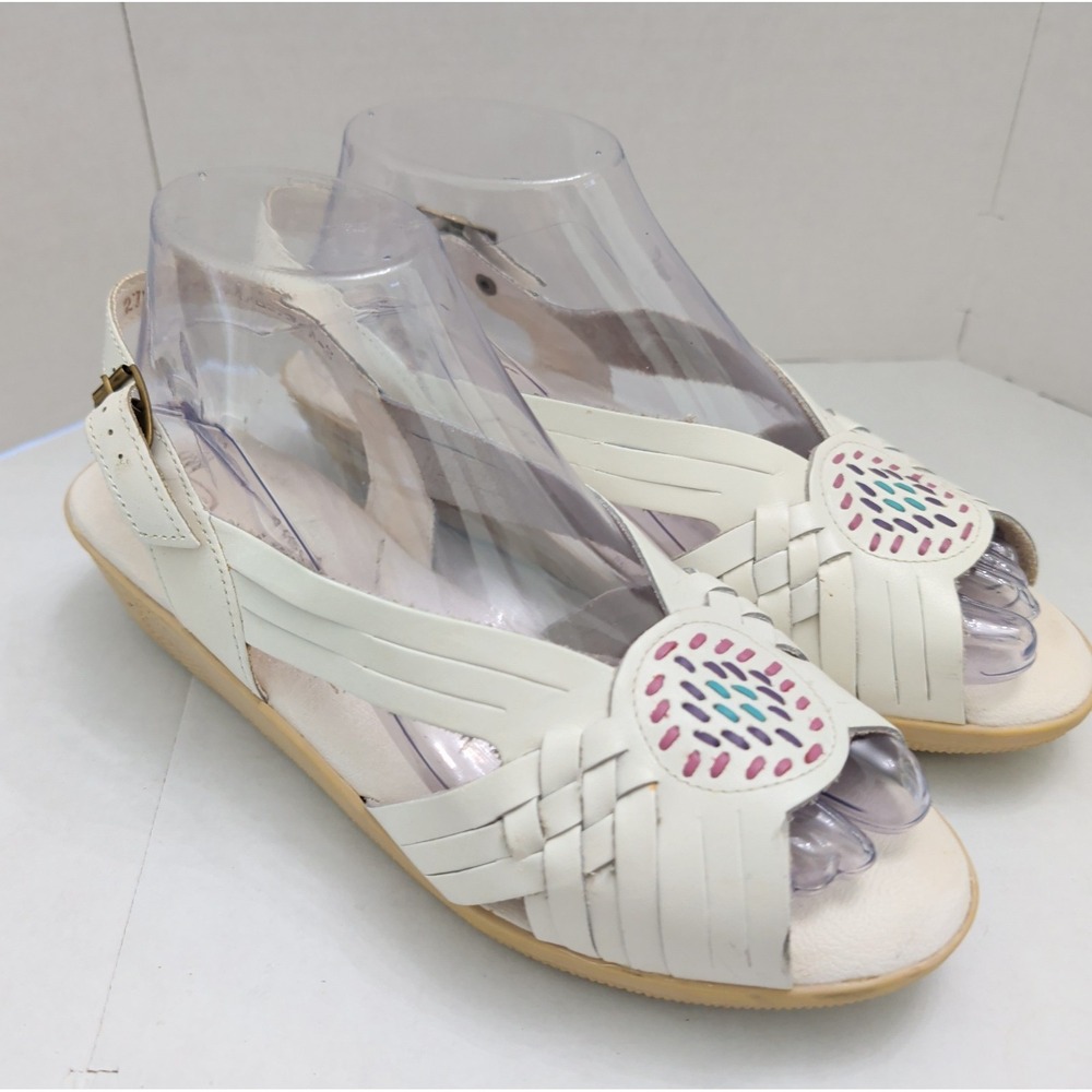 Air Step Huaraches Sandals 8.5W White Leather Aztec Medallion Slingback Comfort